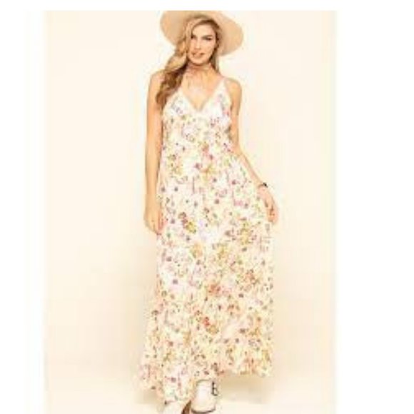 Band Of Gypsies Maxi Dress Ivory Floral Tank SZ XS Boho PrairieTiered Layers - Picture 3 of 8